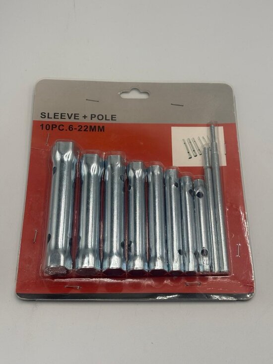 Other - 10-Piece Tubular Box Spanner Wrench Set 6-22mm with Tommy Bars Metric New